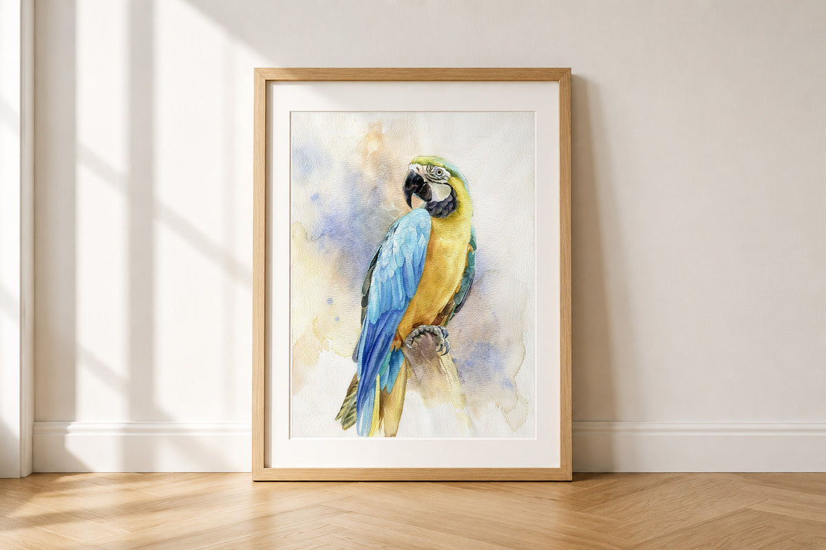 Original Macaw Watercolor Painting - Realistic Exotic Bird Wall Art, Unique Gift for Animal Lovers, 10x14"