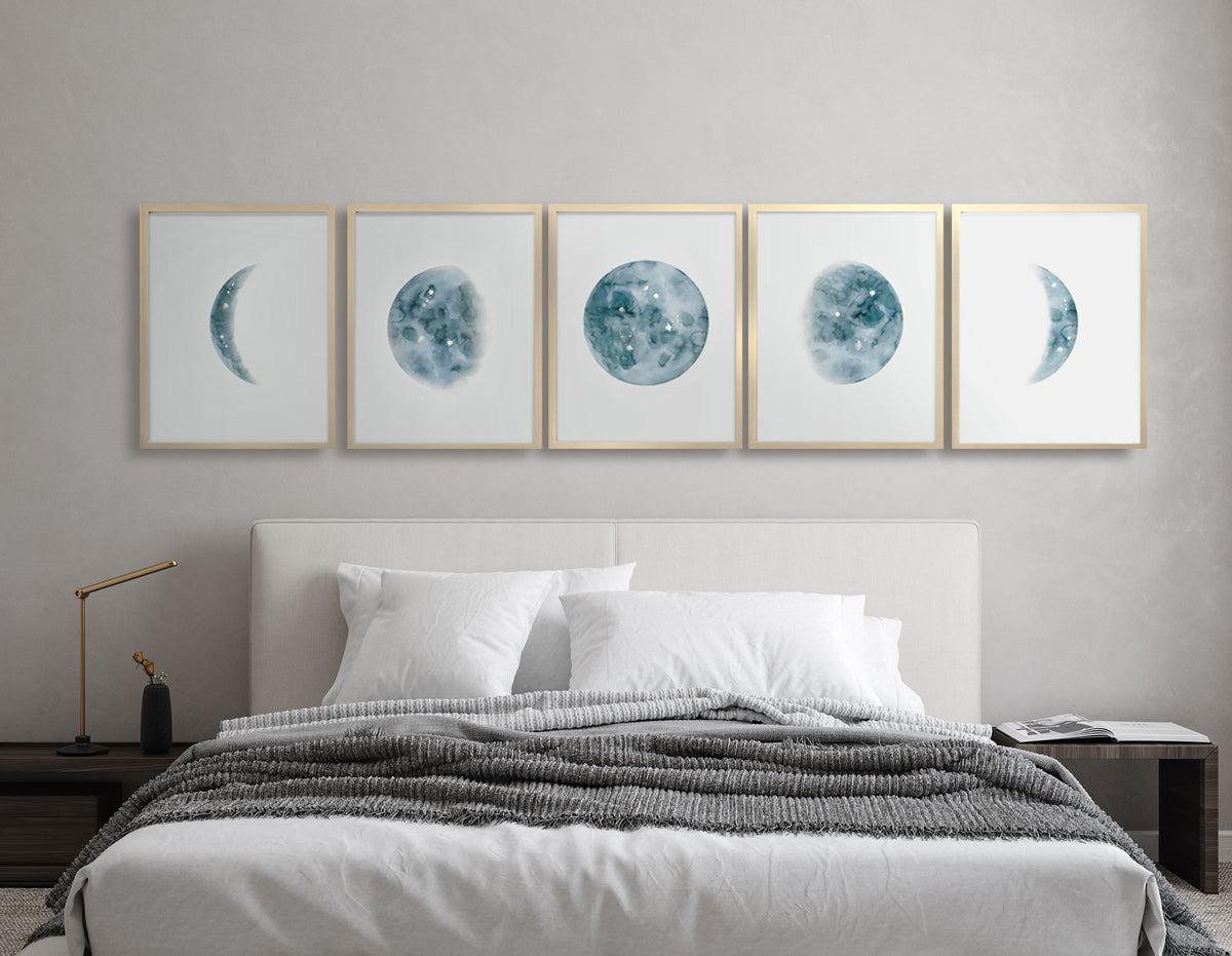 Indigo Blue Moon Phase Prints set of 5