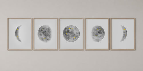 Above Bed Wall Art Moon Phases Wall Art Set Of 5 Prints