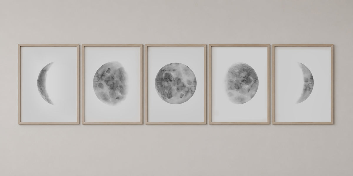 Above Bed Wall Art Moon Phases Wall Art Set Of 5 Prints