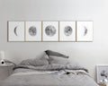 Above Bed Wall Art Moon Phases Wall Art Set Of 5 Prints