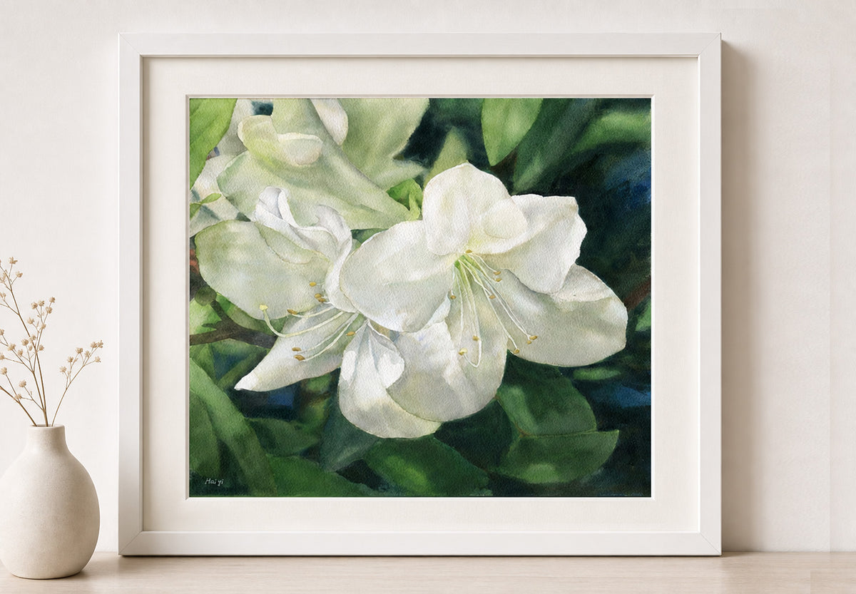 White Azaleas — Original Hand-Painted Watercolor