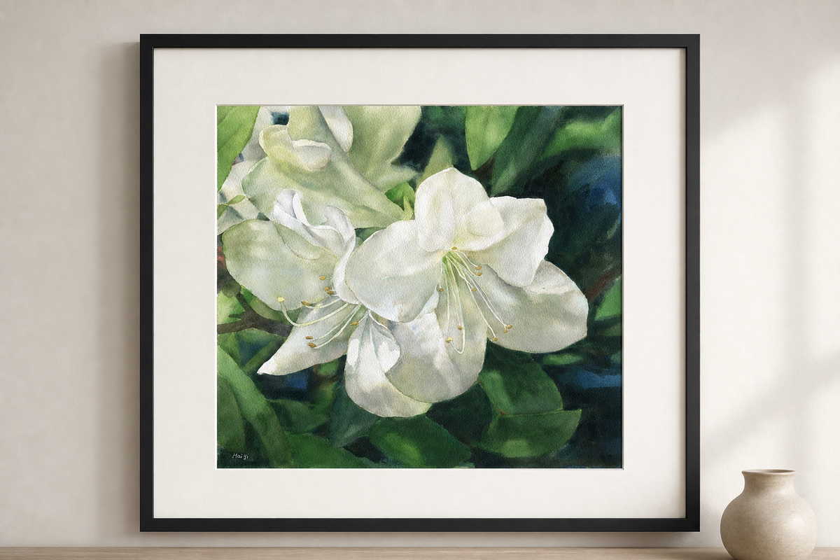 White Azaleas — Original Hand-Painted Watercolor