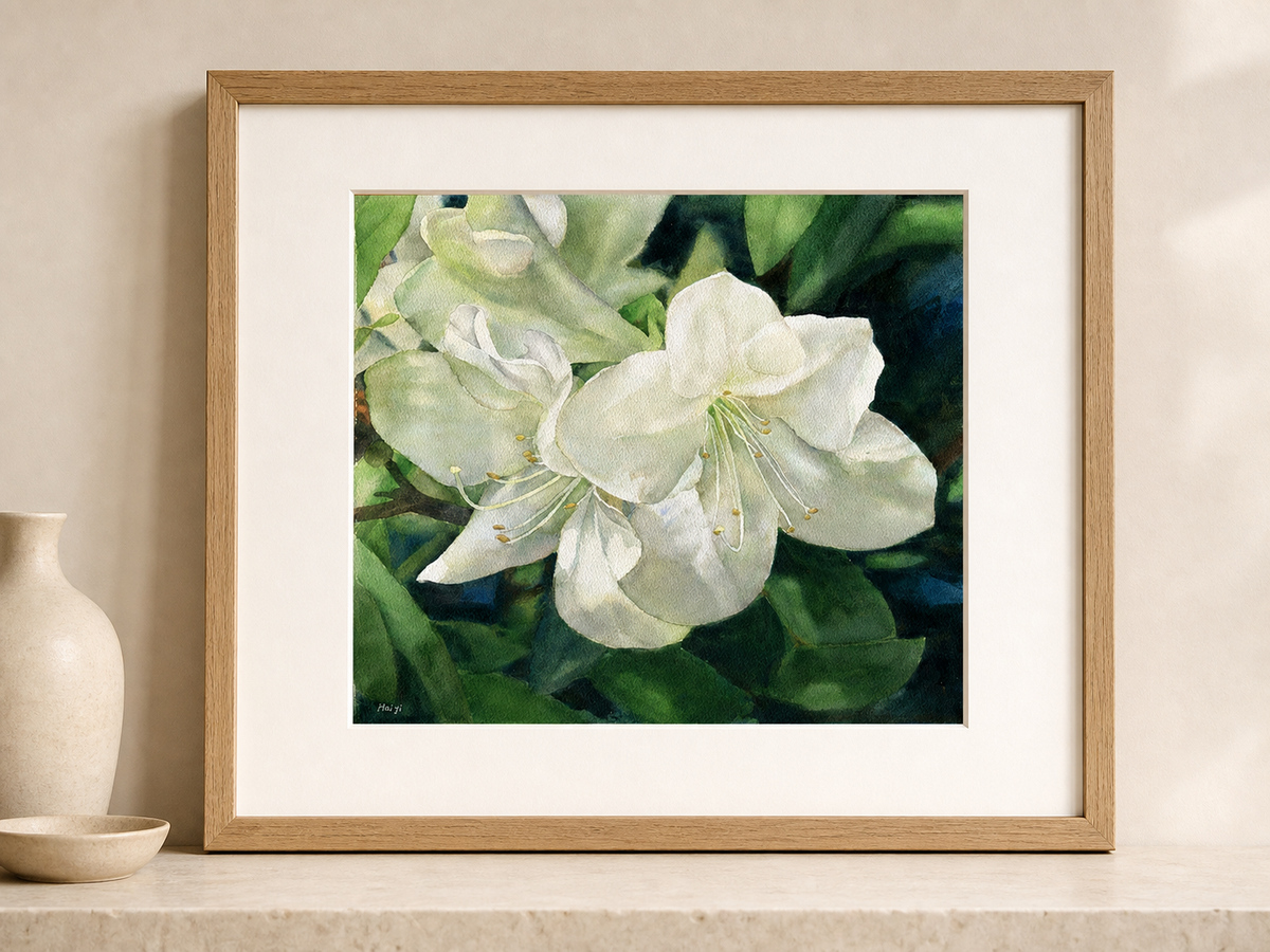 White Azaleas — Original Hand-Painted Watercolor