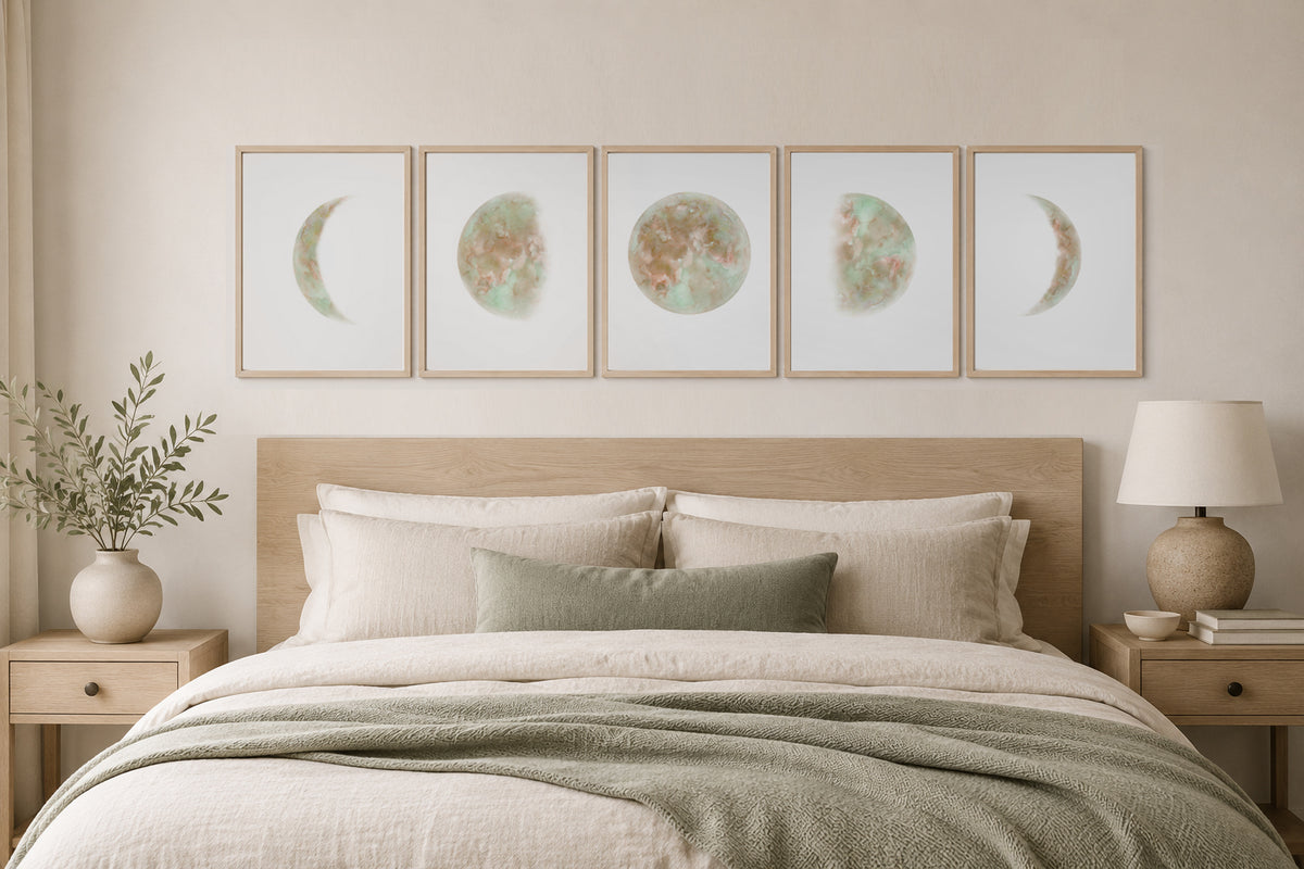 Celestial Moon Phase Gallery Wall — Five-Piece Print Set