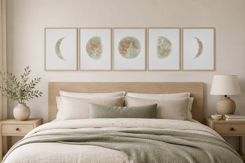 Celestial Moon Phase Gallery Wall — Five-Piece Print Set